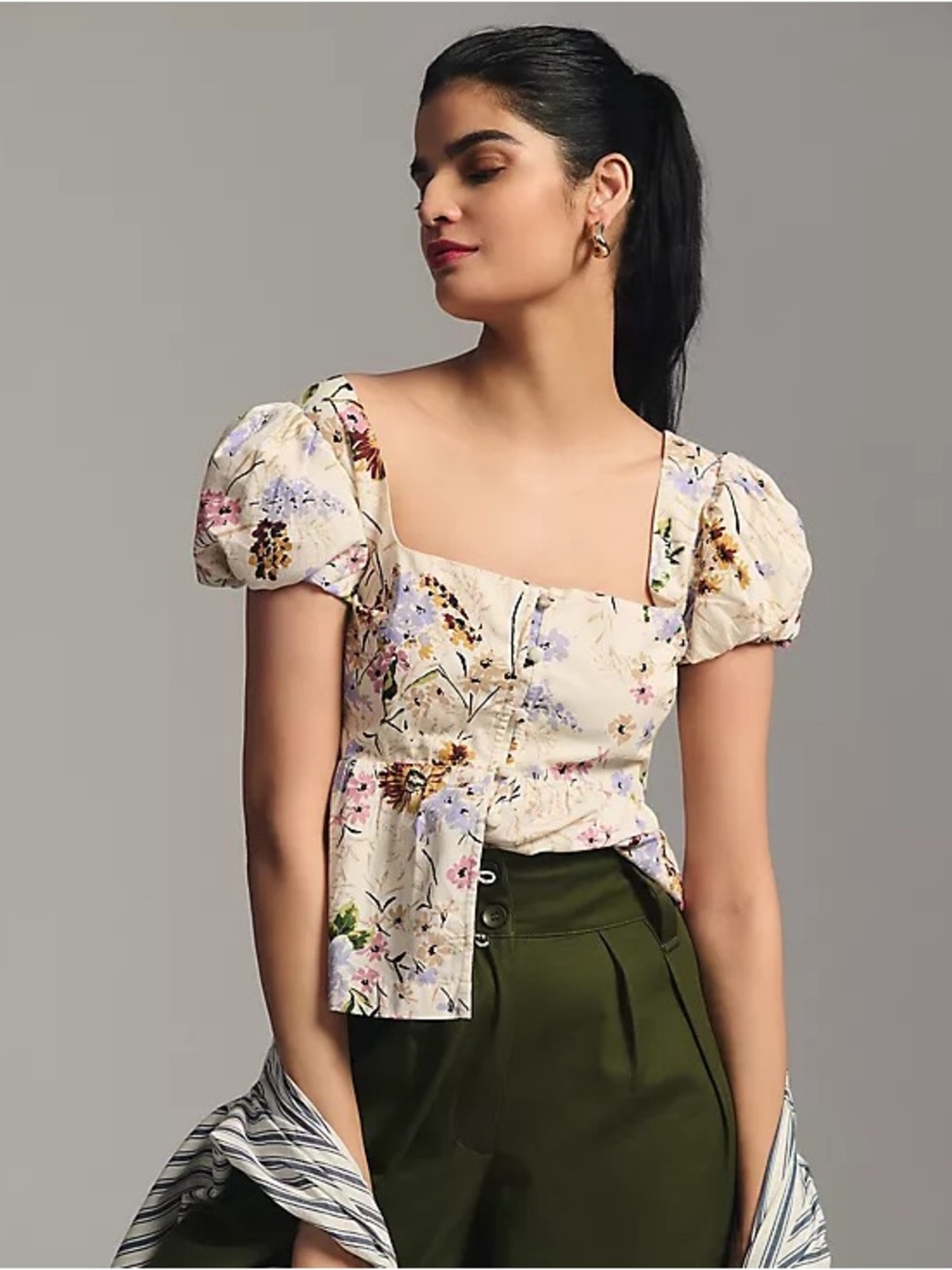 By Anthropologie Puff-Sleeve Peplum Top